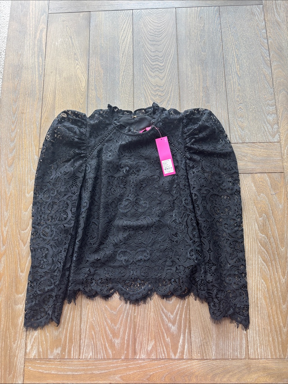 Lilly Pulitzer Black Lace Puff-Sleeve Blouse